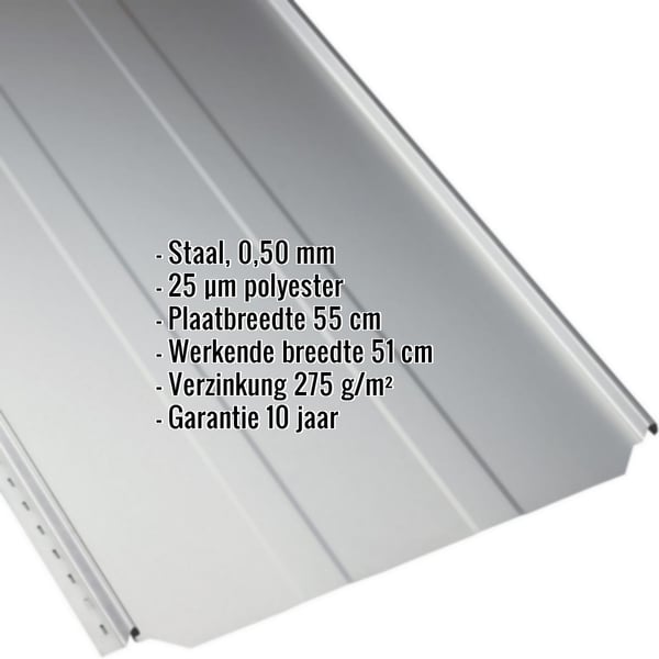 Staande felsplaat PD-510-S Trapez Lichtgrijs, detail met ingebedde productgegevens