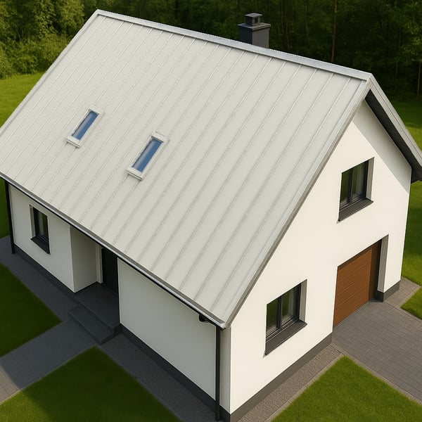 Staande felsplaat PD-510-S damwandplaat Grijswit op een eengezinswoning met garage