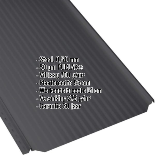 Felsplaten PD-510-S Micro Gitzwart RAL 9005, 0,50 mm, met ingebedde productgegevens