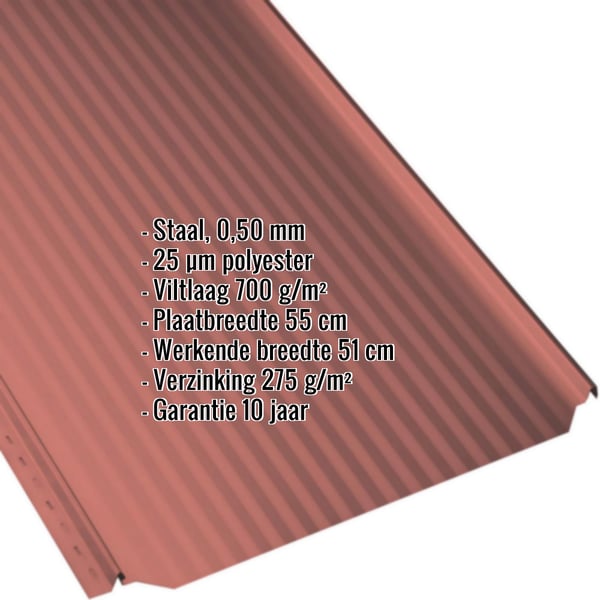 Felsplaat PD-510-S Koraalrood, microprofilering, met ingebedde specificaties