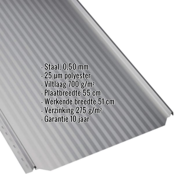 Felsdakpaneel PD-510-S Micro Zilver-Metallic met ingebedde productgegevens