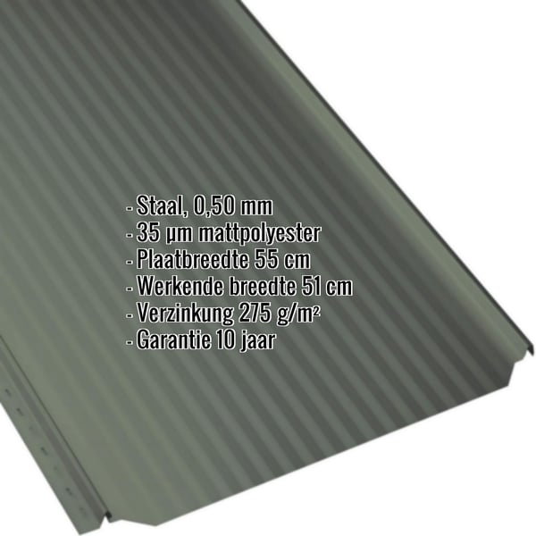 Staande felsplaat PD-510-S Micro, groen, 0,50 mm staal, met ingebedde specificaties