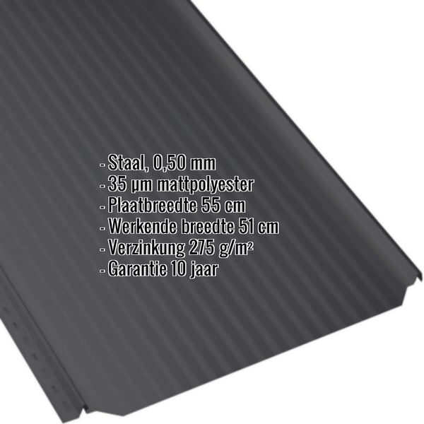 Felsplaat PD-510-S Micro Gitzwart RAL 9005, 0,50 mm staal, met ingebedde productgegevens