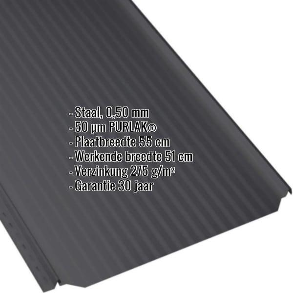 Felsplaat PD-510-S Micro Gitzwart RAL 9005, 0,50 mm, met ingebedde specificaties