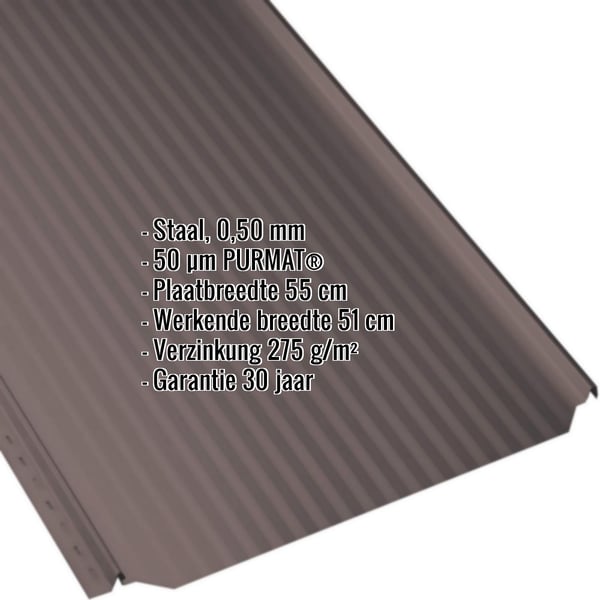 Felsplaat PD-510-S Micro in RAL 8017 Chocoladebruin met ingebedde productgegevens