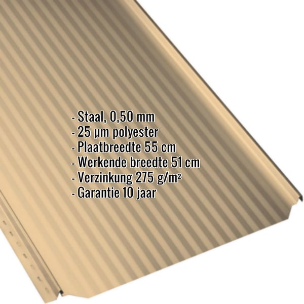 Felsplaat PD-510-S Micro Zandgeel (RAL 1002) met ingebedde technische gegevens