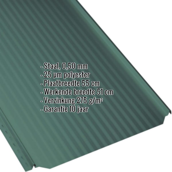 Felsplaat PD-510-S Micro Mosgroen RAL 6005, 0,50 mm staal, met ingebedde specificaties