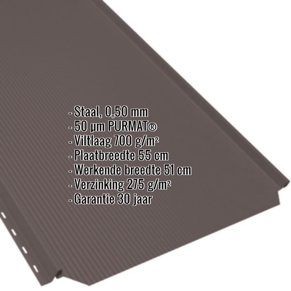 Felsdakpan PD-510-S in RAL 8017 Chocoladebruin met ingebedde specificaties