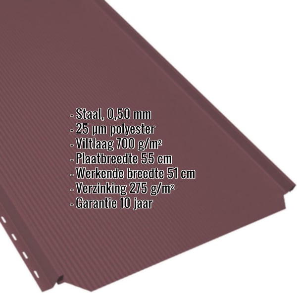 Felsplaat PD-510-S wijnrood, 0,50 mm, met polyestercoating en anticondensvlies, kerngegevens weergegeven