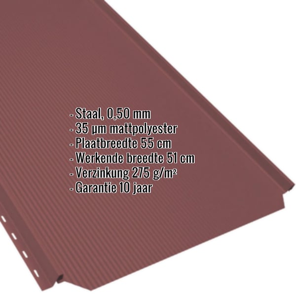 Felsplaat PD-510-S kersrood, 0,50 mm staal, matpolyester coating, met ingebedde technische gegevens