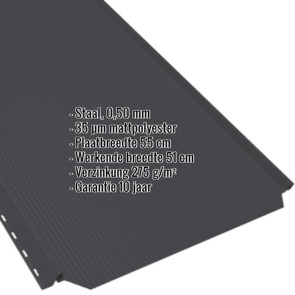 Staande felsplaat PD-510-S Gitzwart, 0,50 mm, met ingebedde productgegevens