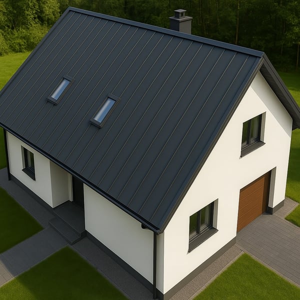 Felsplaat PD-510-S in antracietgrijs op een eengezinswoning met garage, bovenaanzicht