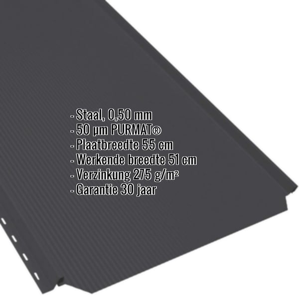 Felsdakpan PD-510-S Gitzwart RAL 9005, 0,50 mm, met ingebedde productgegevens