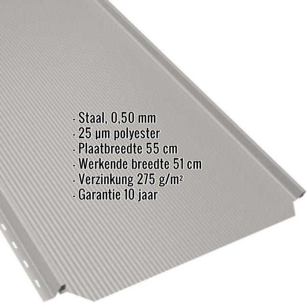 Felsplaat PD-510-S in Grijswit, 0,50 mm, met ingebedde specificaties