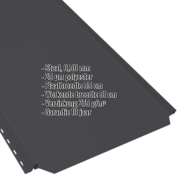 Felsplaat PD-510-S Gitzwart RAL 9005, detailaanzicht met ingebedde specificaties