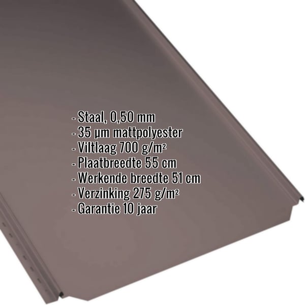 Staande felsplaat PD-510-S Vlak in RAL 8017 Chocoladebruin, 0,50 mm, met ingebedde productgegevens