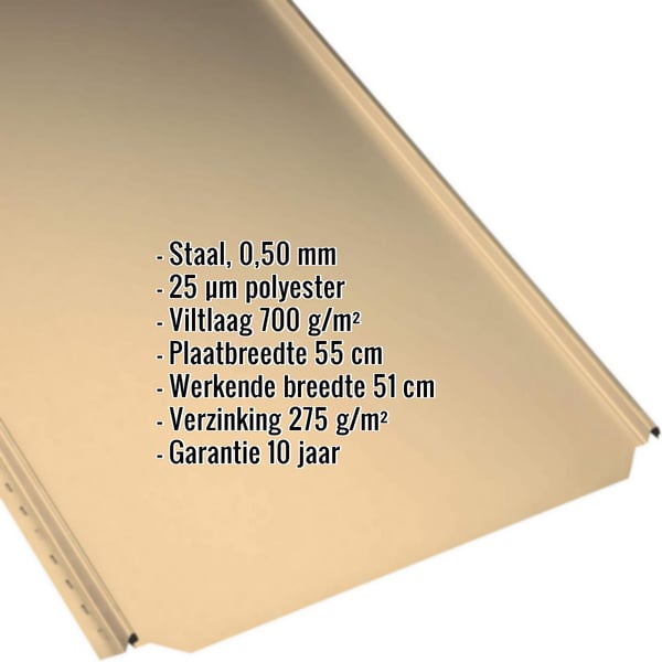 Felsdakpaneel PD-510-S vlak zandgeel (RAL 1002) met productgegevens