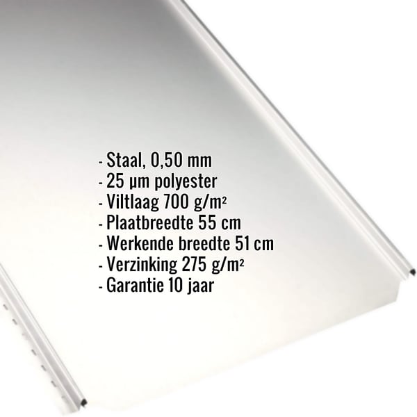 Staande felsplaat PD-510-S vlak in zuiverwit (RAL 9010) met ingebedde technische gegevens