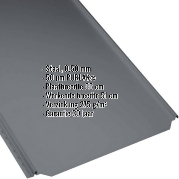 Staande felsplaat PD-510-S Vlak, Antracietgrijs (RAL 7016), met ingebedde technische gegevens