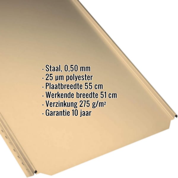 Staande felsplaat PD-510-S Vlak Zandgeel (RAL 1002) met ingebedde technische gegevens