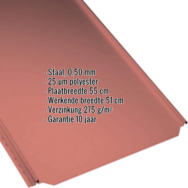 Felsdakpan PD-510-S Vlak Koraalrood, detailweergave met productgegevens