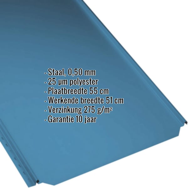 Felsplaat PD-510-S Vlak in Gentiaanblauw (RAL 5010) met ingebedde productgegevens