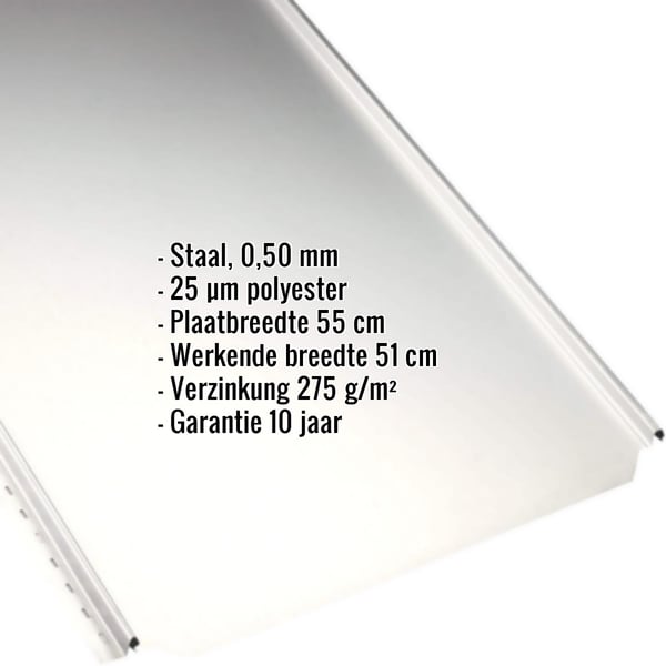 Felsplaat PD-510-S vlak, zuiverwit, met ingebedde gegevens over materiaal, dikte en coating