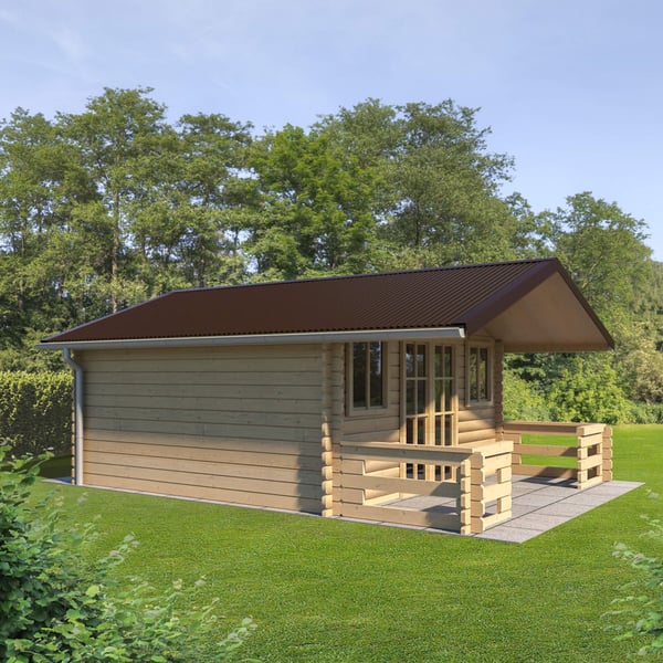 Golfplaat 18/1064 in Chocoladebruin (RAL 8017) op het dak van een tuinhuis