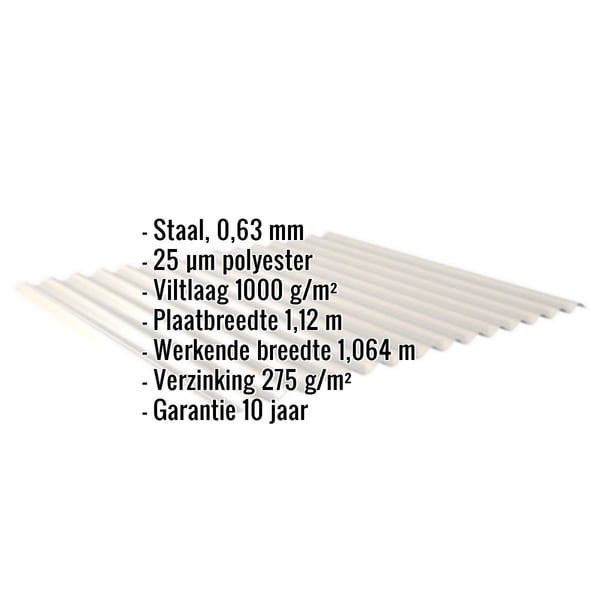 Golfplaat 18/1064 | Dak | Anti-Drup 1000 g/m² | Staal 0,63 mm | 25 µm Polyester | 9002 - Grijswit