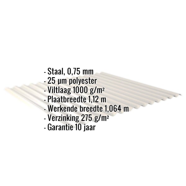 Golfplaat 18/1064 Grijswit, technische specificaties weergegeven