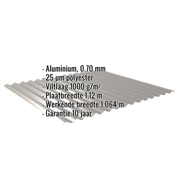 Golfplaat 18/1064 | Dak | Anti-Drup 1000 g/m² | Aluminium 0,70 mm | 25 µm Polyester | 9007 - Grijs aluminiumkleurig
