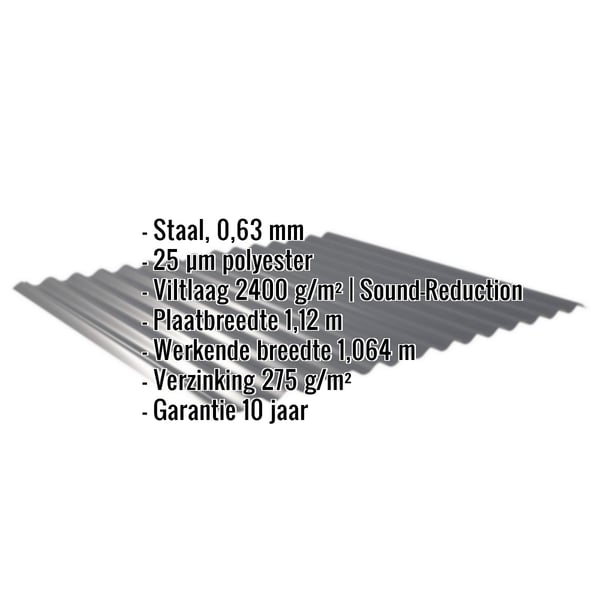 Golfplaat 18/1064 | Dak | Anti-Drup 2400 g/m² | Staal 0,63 mm | 25 µm Polyester | 7016 - Antracietgrijs