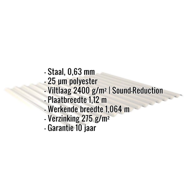 Golfplaat 18/1064 | Dak | Anti-Drup 2400 g/m² | Staal 0,63 mm | 25 µm Polyester | 9002 - Grijswit