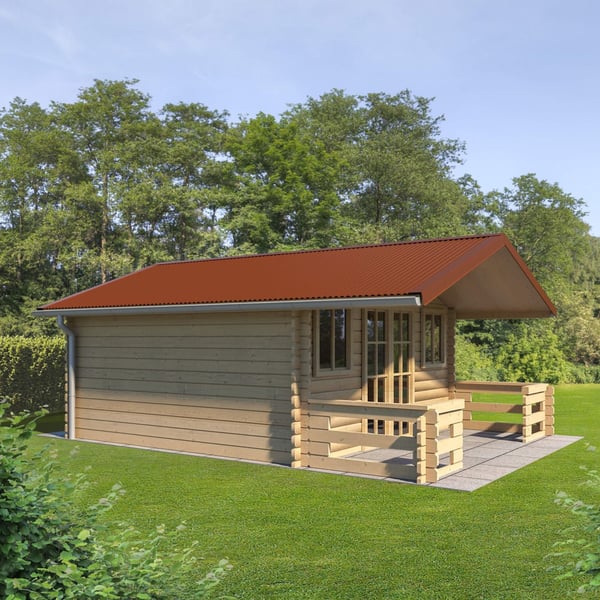 Golfplaat 18/1064 in Koperbruin als dakbedekking op een tuinhuis