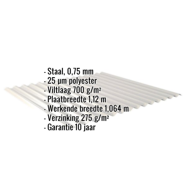 Golfplaat 18/1064 Zilver-Metallic met technische gegevens en anti-condensvlies