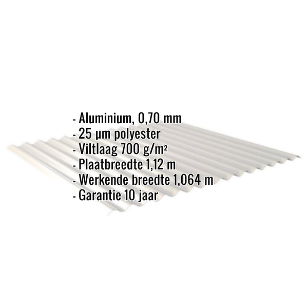 Golfplaat 18/1064 aluminium 0,70 mm Zilver-Metallic met ingebedde technische gegevens