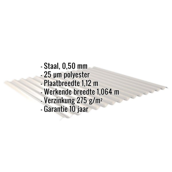 Golfplaat 18/1064, lichtgrijs, 0,50 mm, met ingebedde specificaties