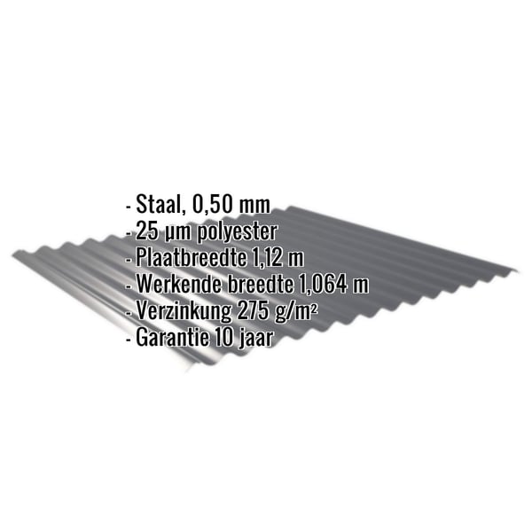Golfplaat 18/1064 antracietgrijs, 0,50 mm staal, met ingebedde specificaties