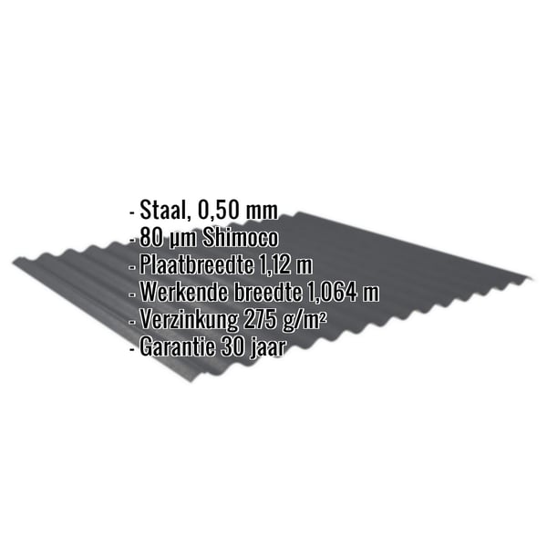 Golfplaat 18/1064, Antracietgrijs RAL 7016, 0,50 mm staal, met ingebedde specificaties