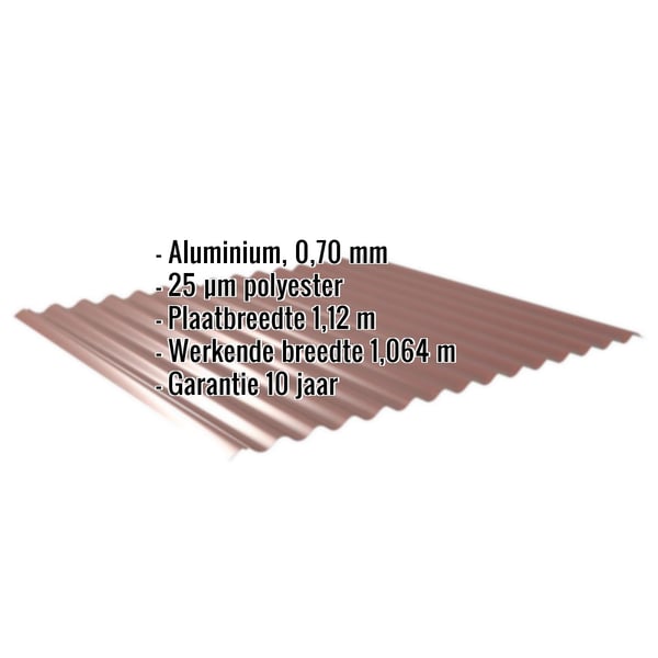Golfplaat 18/1064 aluminium 0,70 mm roodbruin met ingebedde specificaties