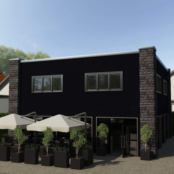 Gebouw met wandbekleding van golfplaat 18/1064 in Gitzwart RAL 9005, toepassingsvoorbeeld