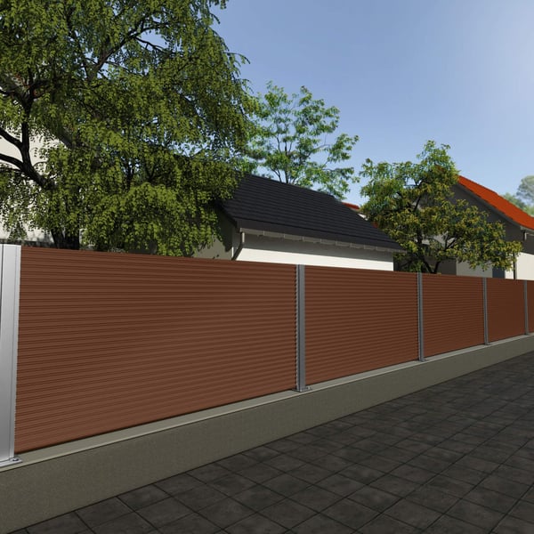 Golfplaat 18/1064 Notenbruin RAL 8011 als privacyscherm in de tuin, installatie