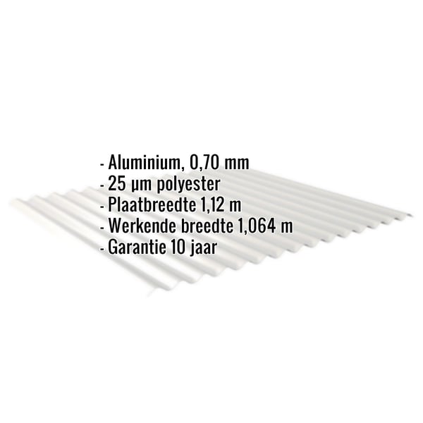 Golfplaat 18/1064 aluminium 0,70 mm Zilver-Metallic, infografiek met specificaties