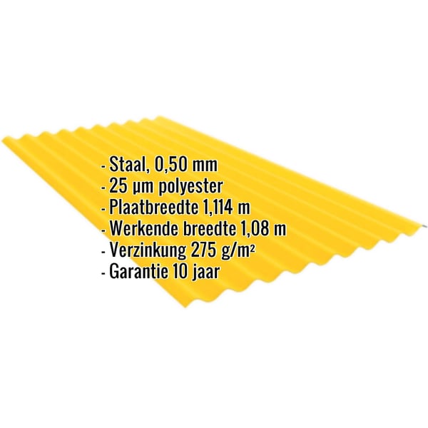 Golfplaat PF25W Koolzaadgeel met ingebouwde specificaties: materiaal, dikte, coating, breedte, garantie