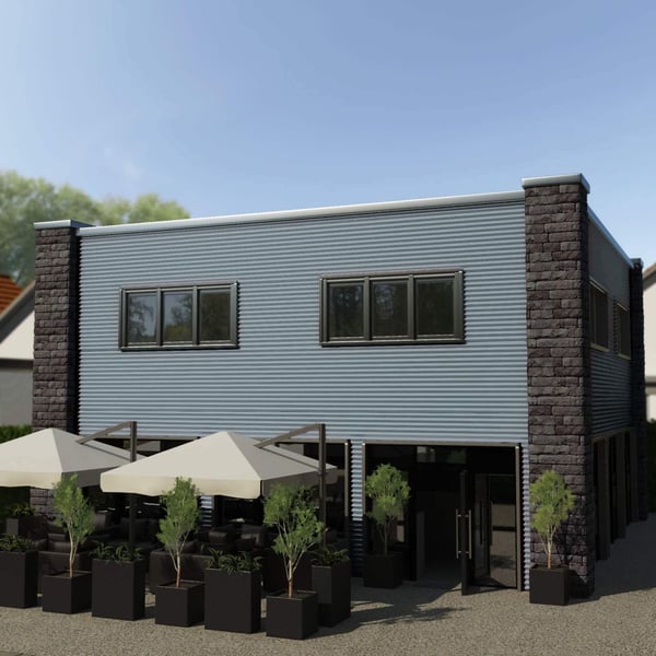 Gebouw met wandbekleding van golfplaat PF25W Pelsgrijs
