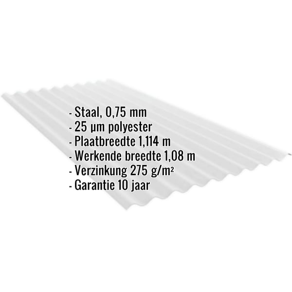 Golfplaat PF25W lichtgrijs RAL 7035 met ingebedde technische gegevens