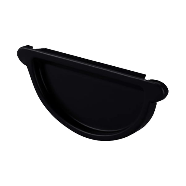 Rinnenendstuk van staal, gitzwart RAL 9005, met 50 µm polyurethaan coating, bovenaanzicht