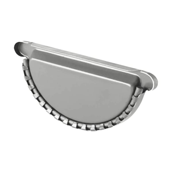 Rinnenendstuk van staal, zilver-metallic (RAL 9006) met 50 µm polyurethaan coating, onderzijde met ribbels