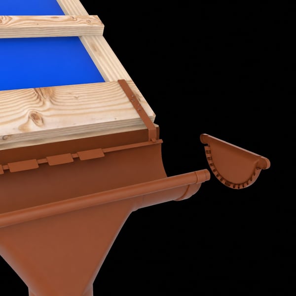 Montage van een koperbruin rinnenendstuk aan een dakgoot op een houten dakconstructie