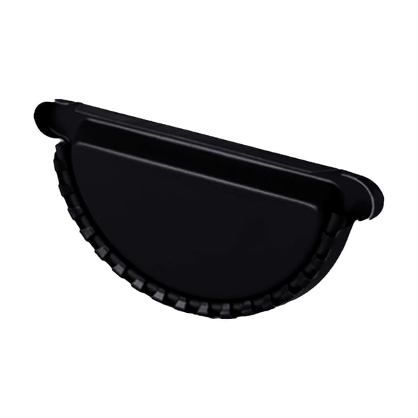 Rinnenendstuk van staal, gitzwart (RAL 9005), met 50 µm polyurethaan coating, onderaanzicht
